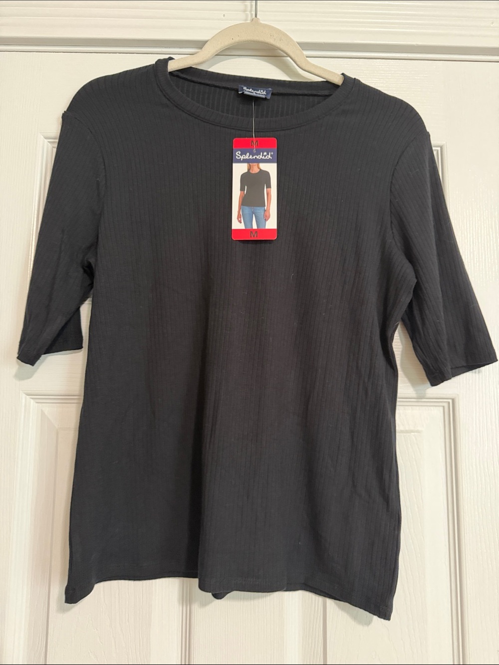 Splendid Black Ribbed Short Sleeve Crew Tee